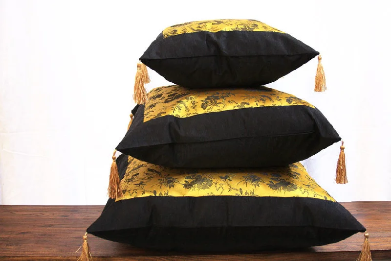 Velvet Pillows for a Touch of EleganceBlack Art Silk Border with Jacard Inset