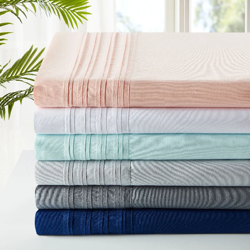 Rayon - Cotton Sheets for a Breathable and Soft BlendSL SPIRIT LINEN HOME EST. 1988 Pleated Collection Twilight Blue Plain Microfiber Sheet Set Rayon - Cotton Sheets for a Breathable and Soft BlendSL SPIRIT LINEN HOME EST. 1988 Pleated Collection Twilight Blue Plain Microfiber Sheet Set