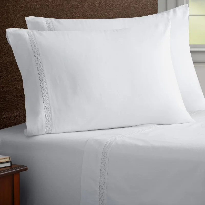 Polyester - Cotton Blend Sheets for Durability and ComfortSoft Wash Vintage Crochet Lace 2PC Pillowcase Set-KING Polyester - Cotton Blend Sheets for Durability and ComfortSoft Wash Vintage Crochet Lace 2PC Pillowcase Set-KING