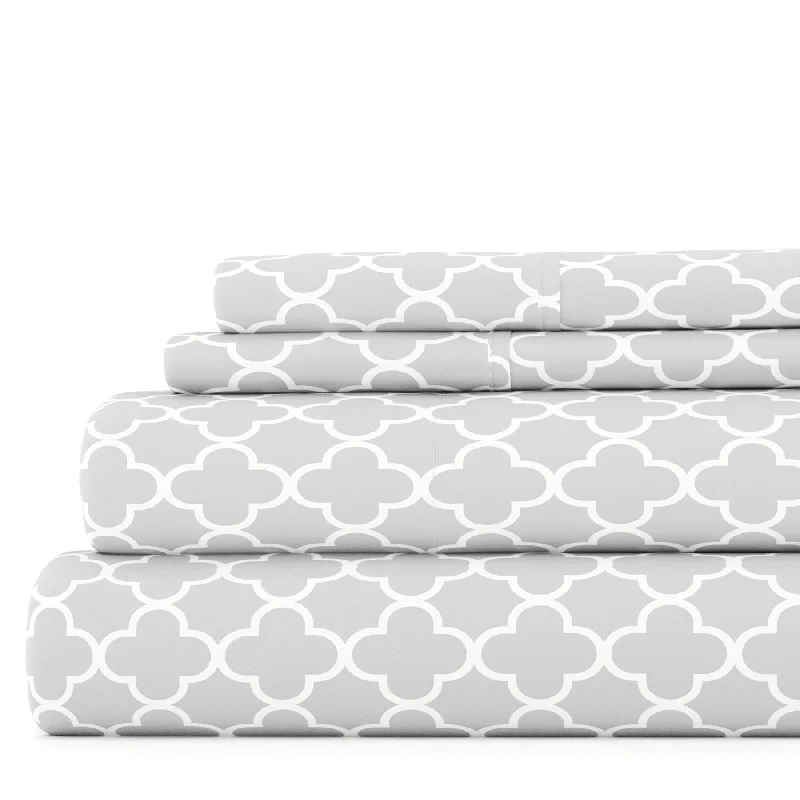 Linen - Cotton Blend Sheets for a Natural and Versatile OptionQuatrefoil Gray Pattern Sheet Set Ultra Soft Microfiber Bedding, Twin