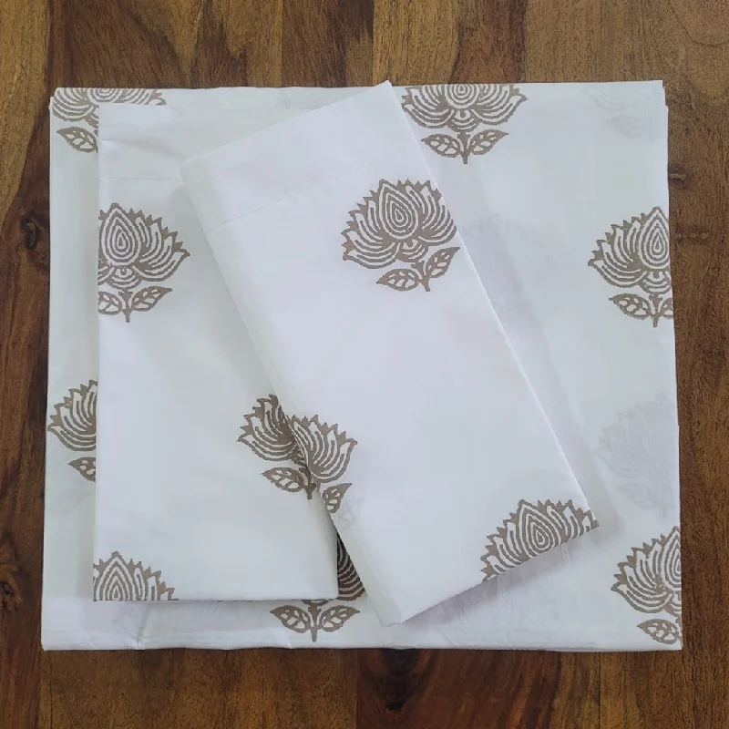 Queen - Size Sheet Sets with a European Pillowcase SetBed Sheet Hand Block Printed "Water Lily" Queen - Size Sheet Sets with a European Pillowcase SetBed Sheet Hand Block Printed "Water Lily"