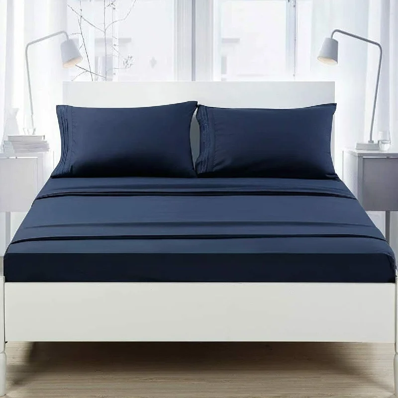 Wrinkle - Free Polyester Sheets for a Low - Maintenance Bed1800 Count 6 Piece Bed Sheet Set Deep Pocket Sheets Twin Dark Blue Wrinkle - Free Polyester Sheets for a Low - Maintenance Bed1800 Count 6 Piece Bed Sheet Set Deep Pocket Sheets Twin Dark Blue