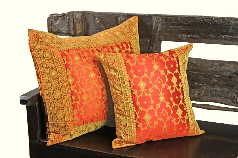Round Pillows for Boho-Style InteriorsIndian pillows Cover Red Kela Sari