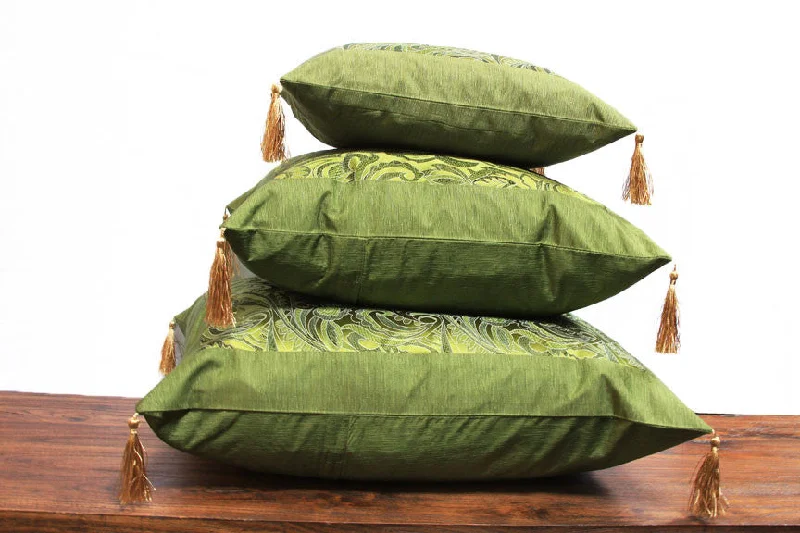 Lumbar Support Pillows for Car SeatsGreen Chinese Art Silk Pillow with inside Trim