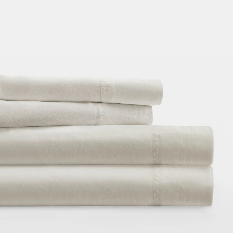 Sheet Sets with Multiple Pillowcase Options4 Piece Ivory 300 Thread Count Cotton Bed Sheets