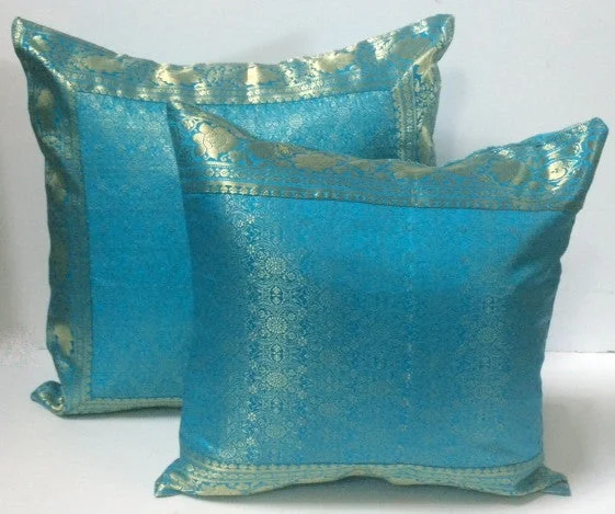 Plush Pillows for a Cozy BedIndian sari pillows Cover Turquoise Raj
