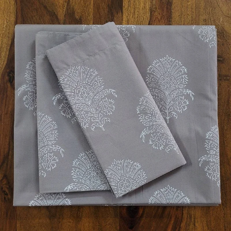 Twin - Size Sheet Sets with a Pillow ProtectorBed Sheet Block Printed - Grey Hibiscus Twin - Size Sheet Sets with a Pillow ProtectorBed Sheet Block Printed - Grey Hibiscus