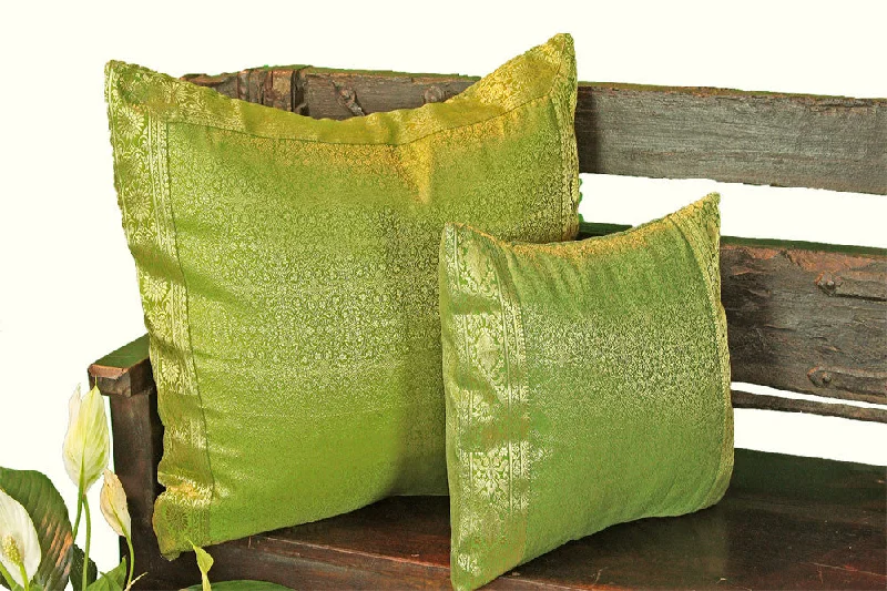 Velvet Pillows for a Touch of EleganceIndian sari pillows Cover Olive Green Raj