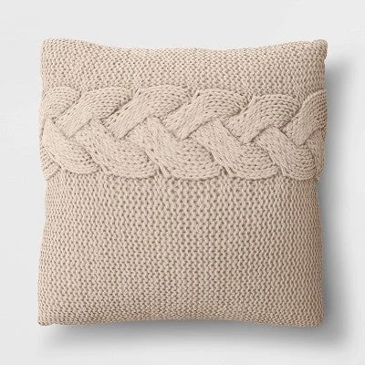 Adjustable Pillows for Customized ComfortNew - Oversized Cable Knit Square Throw Pillow Beige - Threshold