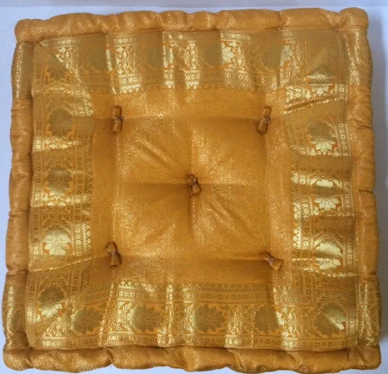 Cotton Pillows for Natural ComfortYellow Gold sari floor sitting Cushion