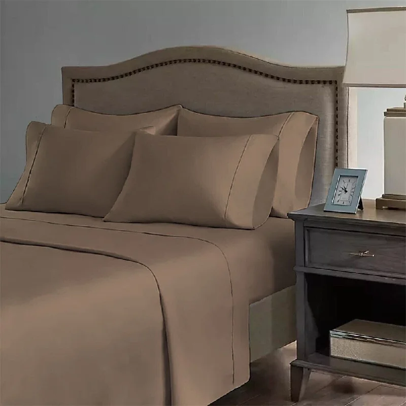 Sheet Sets with Multiple Pillowcase Options2200 Count 6 Pc Premium Bamboo Deep Pocket Queen Sheet Dark Khaki