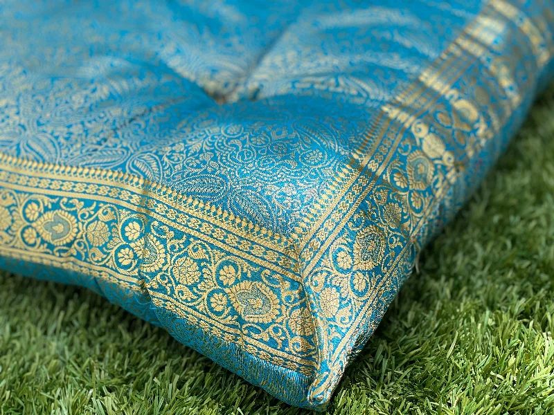 Round Pillows for Boho-Style InteriorsBaby Blue Paisley Meditation Tufted Cushion