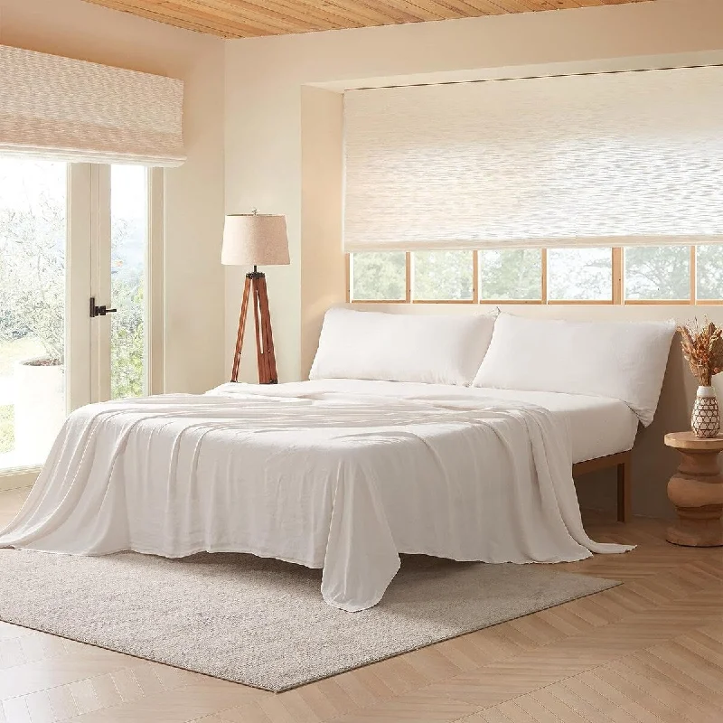 Queen - Size Sheet Sets with a European Pillowcase SetDark Sky Reserve® - Bamboo Linen Sheet Set - Portugal Made - White Sand Queen - Size Sheet Sets with a European Pillowcase SetDark Sky Reserve® - Bamboo Linen Sheet Set - Portugal Made - White Sand
