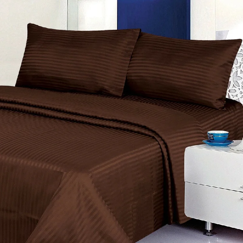 Fitted Sheets with Reinforced Corners for Long - Lasting Use1800 Count Deluxe 4-Piece Stripe Deep Pocket King Bed Sheet Brown Fitted Sheets with Reinforced Corners for Long - Lasting Use1800 Count Deluxe 4-Piece Stripe Deep Pocket King Bed Sheet Brown