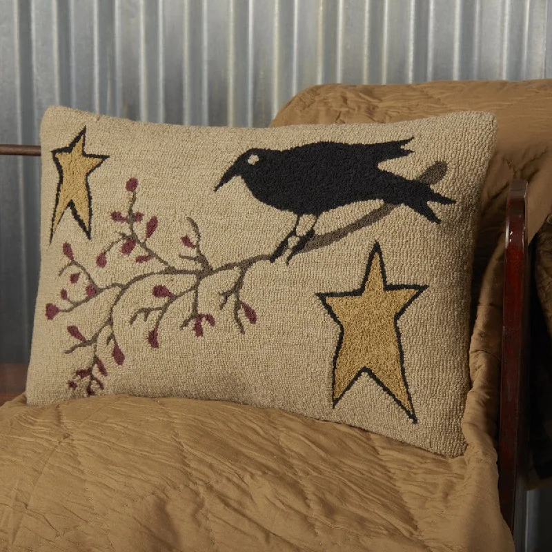 Round Pillows for Boho-Style InteriorsKettle Grove Crow and Star Hooked Pillow