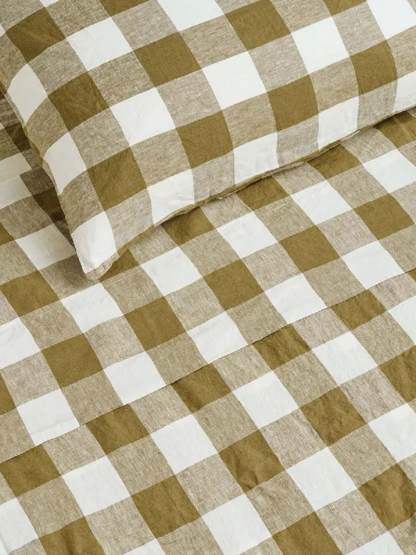 Dry - clean - only duvet covers with high - end materials and delicate designs100% Linen Duvet Cover in Olive Check Dry - clean - only duvet covers with high - end materials and delicate designs100% Linen Duvet Cover in Olive Check