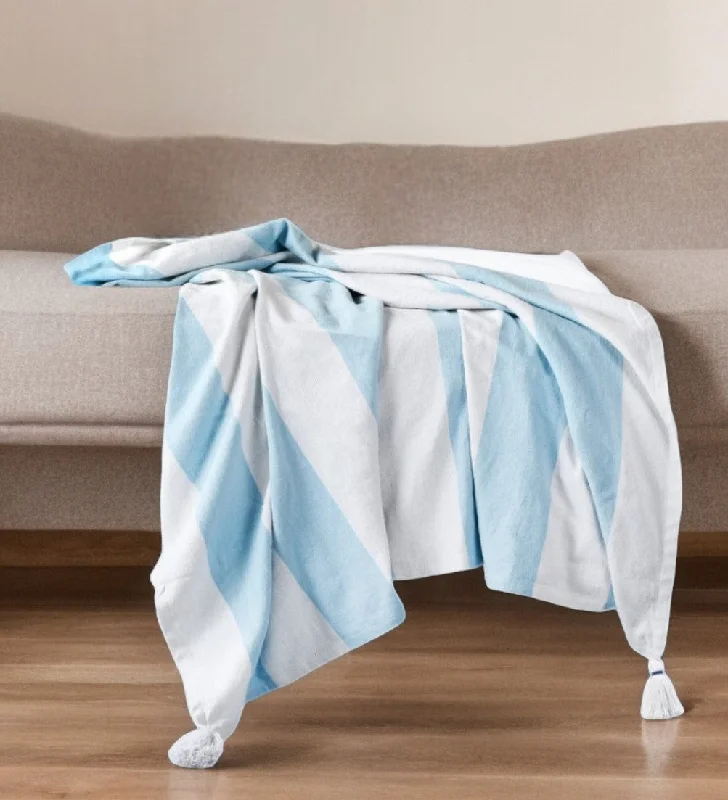 Rayon from bamboo blankets for a silky and breathable feel50" X 60" Blue and White Woven Cotton Striped Throw Blanket with Tassels Rayon from bamboo blankets for a silky and breathable feel50" X 60" Blue and White Woven Cotton Striped Throw Blanket with Tassels