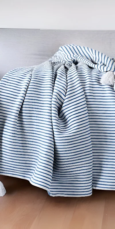 Wool blankets with natural warmth and insulation50" X 60" Blue and White Woven Cotton Striped Throw Blanket with Tassels Wool blankets with natural warmth and insulation50" X 60" Blue and White Woven Cotton Striped Throw Blanket with Tassels