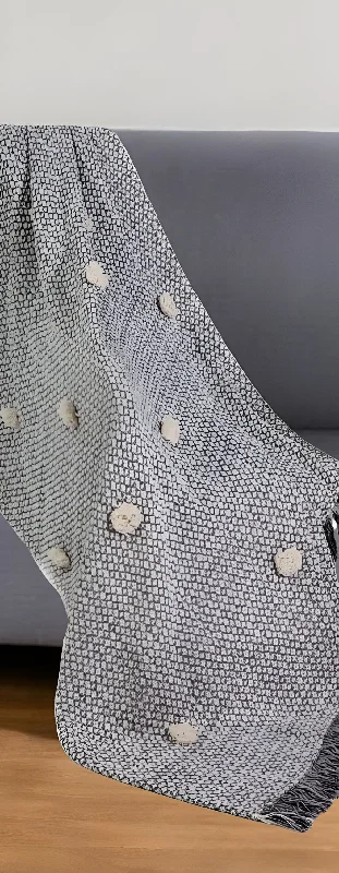 King - size blankets to cover large beds comfortably50" X 60" Gray Woven Cotton Houndstooth Throw Blanket with Pom Poms King - size blankets to cover large beds comfortably50" X 60" Gray Woven Cotton Houndstooth Throw Blanket with Pom Poms