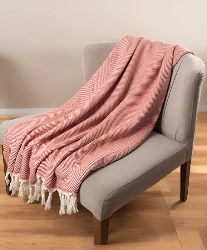 Recycled polyester blankets for an eco - conscious option50" X 60" Orange Woven Cotton Herringbone Throw Blanket with Fringe