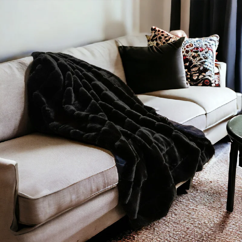 Recycled polyester blankets for an eco - conscious option60" X 2" Black Faux Fur Plush Throw Blanket Recycled polyester blankets for an eco - conscious option60" X 2" Black Faux Fur Plush Throw Blanket