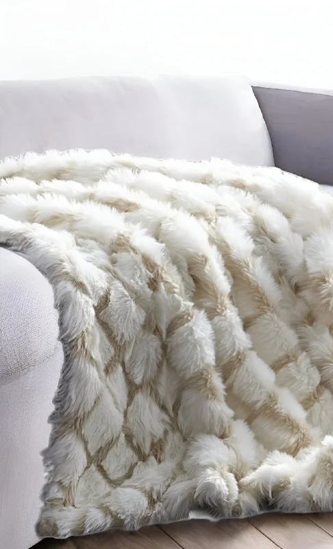 Synthetic fiber blend blankets for a budget - friendly choice60" X 50" Beige Knitted Acrylic Geometric Throw Blanket Synthetic fiber blend blankets for a budget - friendly choice60" X 50" Beige Knitted Acrylic Geometric Throw Blanket