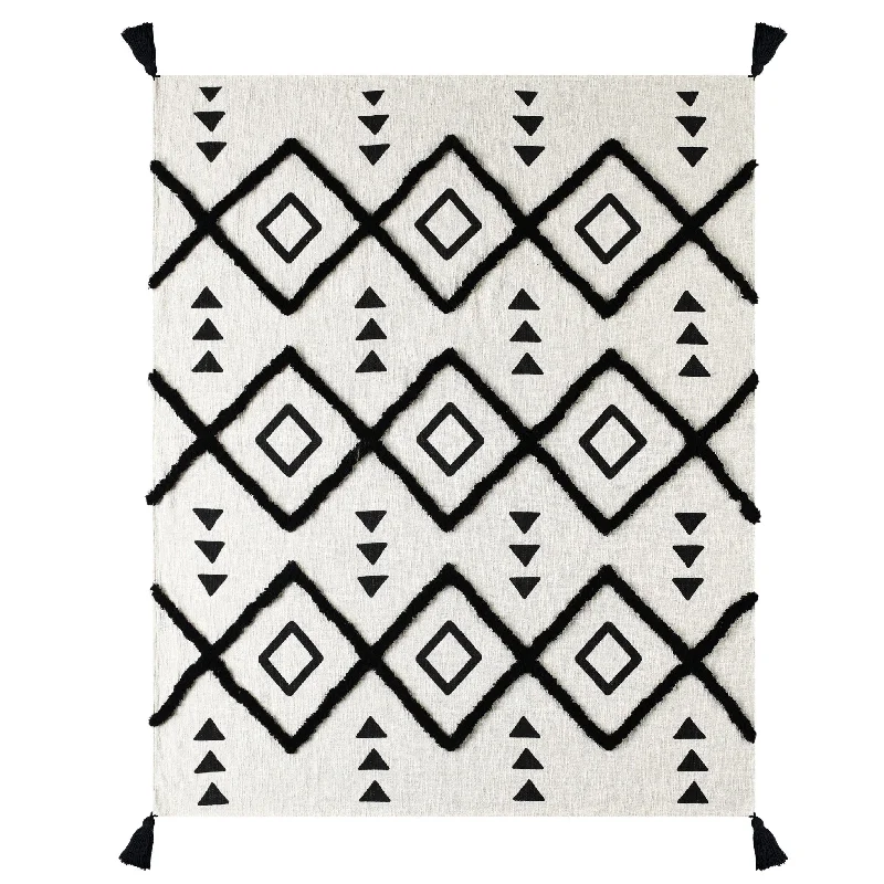 Silk blankets with a smooth and elegant touch60" X 50" Black and White Woven Cotton Geometric Throw Blanket with Tassels Silk blankets with a smooth and elegant touch60" X 50" Black and White Woven Cotton Geometric Throw Blanket with Tassels