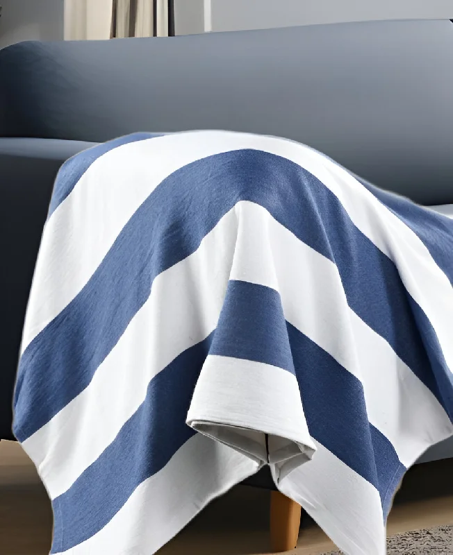 King - size blankets to cover large beds comfortably60" X 50" Blue and White Woven Cotton Striped Throw Blanket with Tassels King - size blankets to cover large beds comfortably60" X 50" Blue and White Woven Cotton Striped Throw Blanket with Tassels