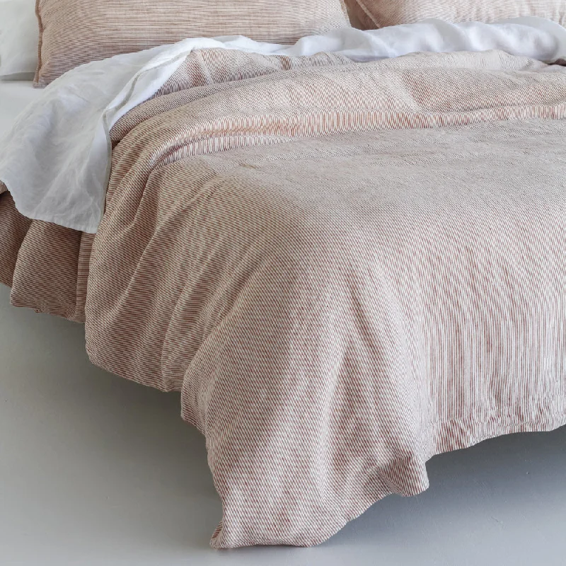 Custom - sized duvet covers to fit unique or non - standard bed framesEuropean Linen Duvet Cover - Mini Terracotta Stripe Custom - sized duvet covers to fit unique or non - standard bed framesEuropean Linen Duvet Cover - Mini Terracotta Stripe