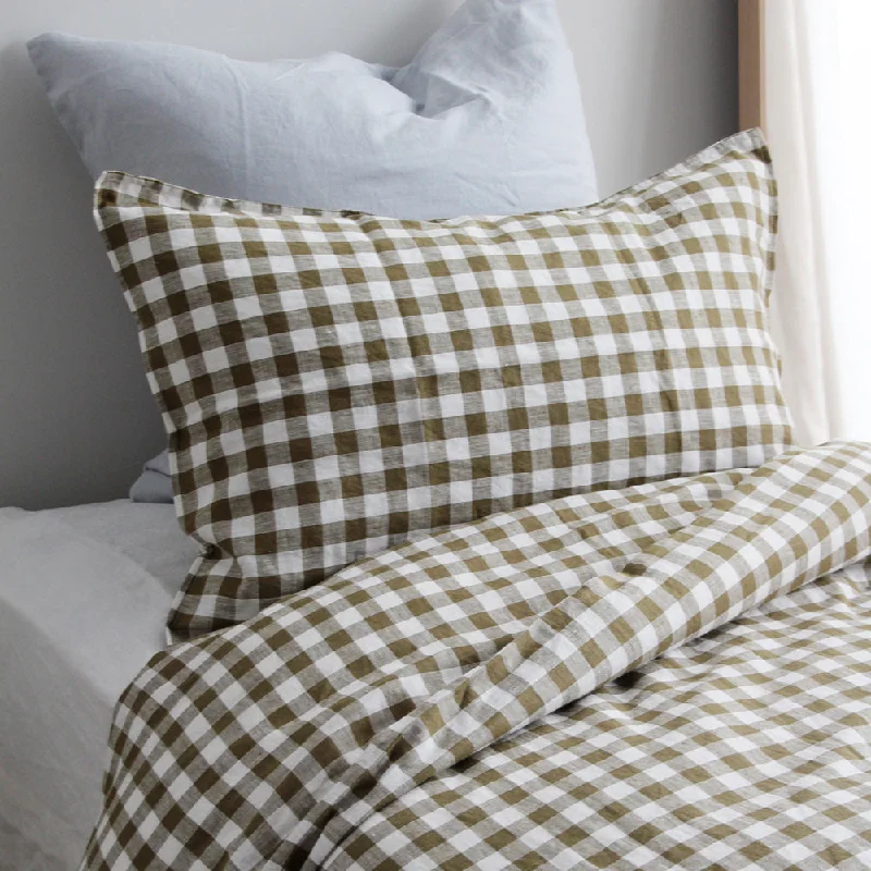 Duvet covers suitable for use with synthetic - filled comfortersEuropean Linen Duvet Set - Olive Gingham, King Single Duvet covers suitable for use with synthetic - filled comfortersEuropean Linen Duvet Set - Olive Gingham, King Single