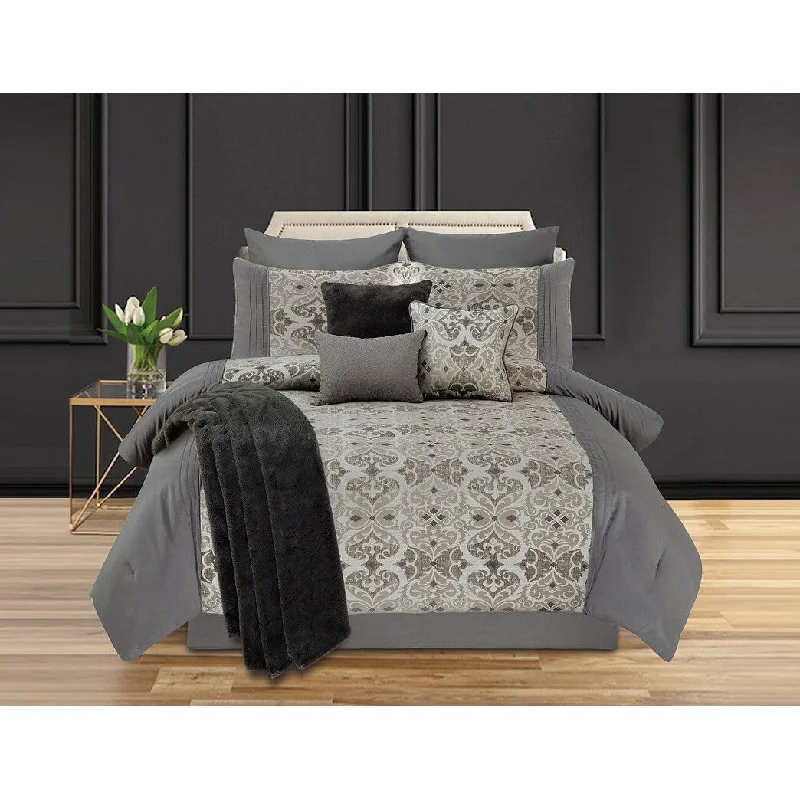 King - size comforters to fit large king - sized beds perfectlyAdrienne Champagne Medallion 10 PC Comforter Bedding Set - Grey/Beige King - size comforters to fit large king - sized beds perfectlyAdrienne Champagne Medallion 10 PC Comforter Bedding Set - Grey/Beige
