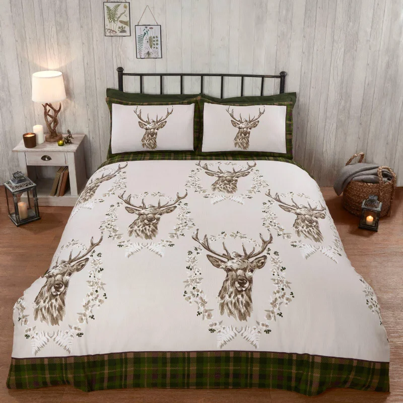 Flannel duvet covers for warmth in cold weatherAngus Stag Flannelette Duvet Cover Set Green Flannel duvet covers for warmth in cold weatherAngus Stag Flannelette Duvet Cover Set Green