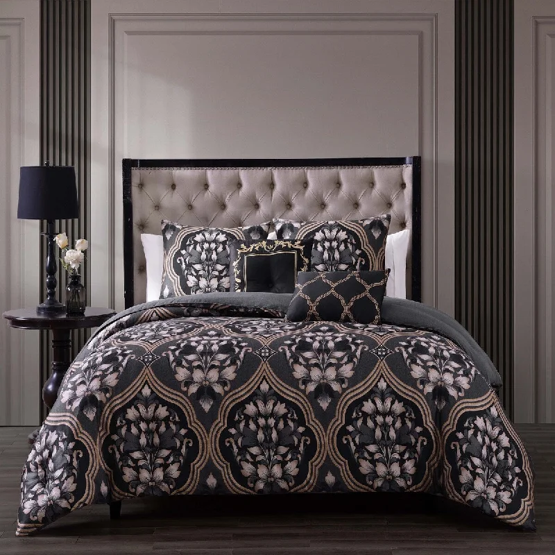 Queen - size comforters for standard queen - sized mattressesBebejan Asti Black 100% Cotton 5-Piece Reversible Comforter Set Queen - size comforters for standard queen - sized mattressesBebejan Asti Black 100% Cotton 5-Piece Reversible Comforter Set
