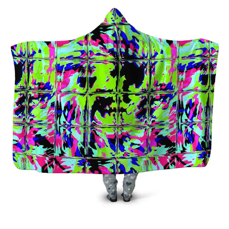 Chenille blankets with a thick and fuzzy textureBlacklight Rave Glitch Hooded Blanket Chenille blankets with a thick and fuzzy textureBlacklight Rave Glitch Hooded Blanket