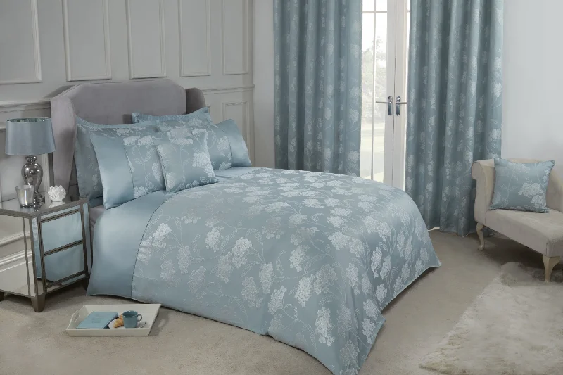 Light - blocking duvet covers for a better sleep during the dayBlossom - Embellished Jacquard Duvet Set in Duck Egg Light - blocking duvet covers for a better sleep during the dayBlossom - Embellished Jacquard Duvet Set in Duck Egg