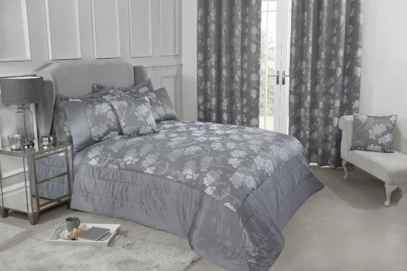 Queen - size duvet covers for standard queen - sized mattressesBlossom - Embellished Jacquard Quilted Bedspread Set in Silver Queen - size duvet covers for standard queen - sized mattressesBlossom - Embellished Jacquard Quilted Bedspread Set in Silver