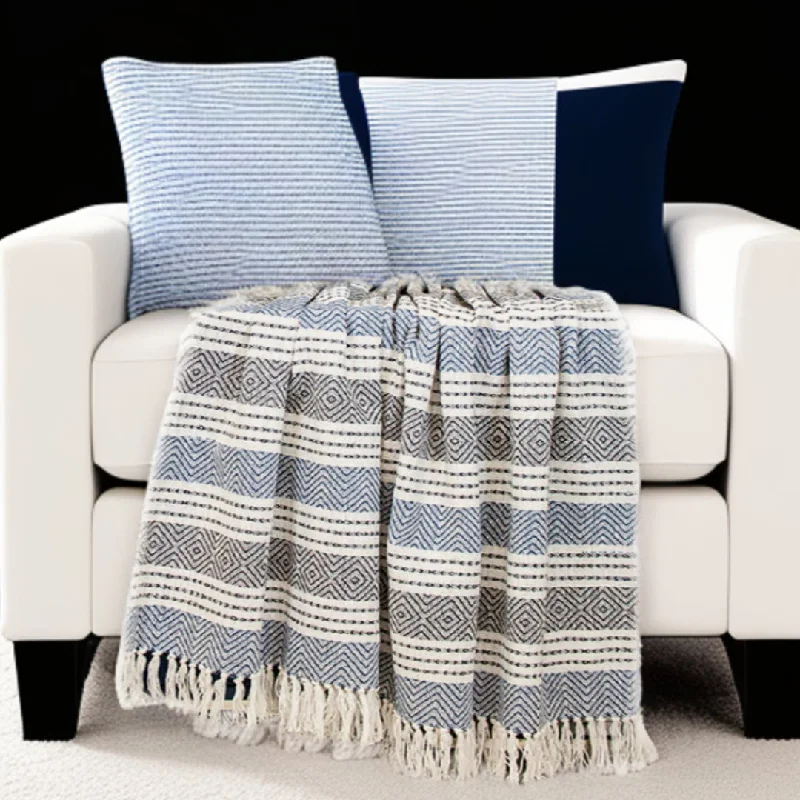 Recycled polyester blankets for an eco - conscious optionBlue Woven Cotton Striped Throw Blanket Recycled polyester blankets for an eco - conscious optionBlue Woven Cotton Striped Throw Blanket