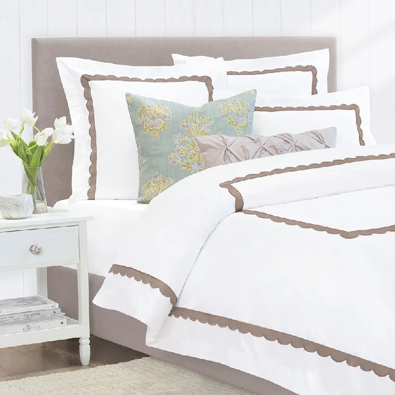 Oversized duvet covers that drape beautifully over the sides of the bed for a luxurious lookCamellia Taupe Scalloped Percale Duvet Cover Oversized duvet covers that drape beautifully over the sides of the bed for a luxurious lookCamellia Taupe Scalloped Percale Duvet Cover