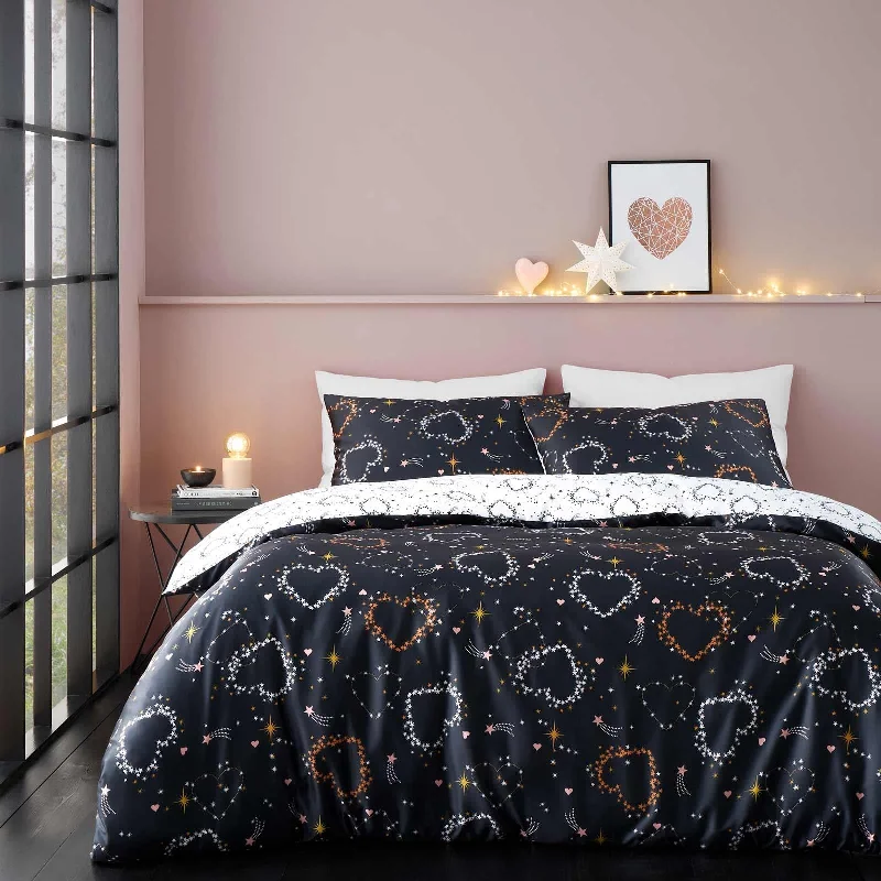 Solid - colored duvet covers in classic colors like white, black, and navy for a timeless lookCosmic Hearts & Stars Duvet Cover Set Solid - colored duvet covers in classic colors like white, black, and navy for a timeless lookCosmic Hearts & Stars Duvet Cover Set