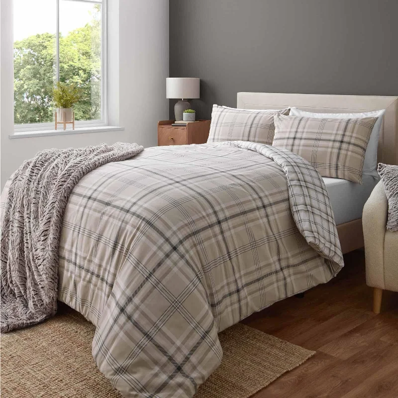 Queen - size duvet covers for standard queen - sized mattressesKelso Check Duvet Cover Set Natural Queen - size duvet covers for standard queen - sized mattressesKelso Check Duvet Cover Set Natural