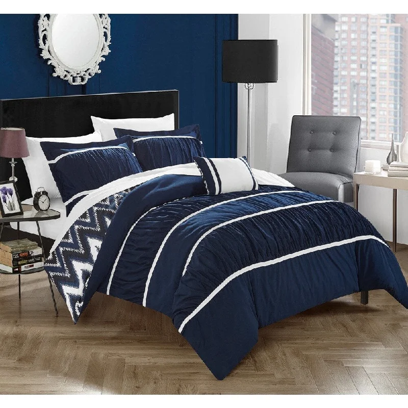 Bamboo - fiber - filled comforters with antibacterial and breathable qualitiesChic Home 4-Piece Brooks Navy Comforter Set Bamboo - fiber - filled comforters with antibacterial and breathable qualitiesChic Home 4-Piece Brooks Navy Comforter Set
