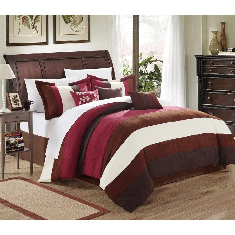 Down - filled comforters for supreme warmth and lightnessChic Home Catrine 11-Piece Burgundy Microsuede Pieced Comforter Set Down - filled comforters for supreme warmth and lightnessChic Home Catrine 11-Piece Burgundy Microsuede Pieced Comforter Set