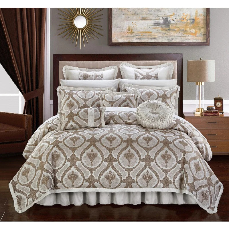 King - size comforters to fit large king - sized beds perfectlyChic Home Felicci Beige Faux Silk Bedding 9 Piece Comforter Set King - size comforters to fit large king - sized beds perfectlyChic Home Felicci Beige Faux Silk Bedding 9 Piece Comforter Set