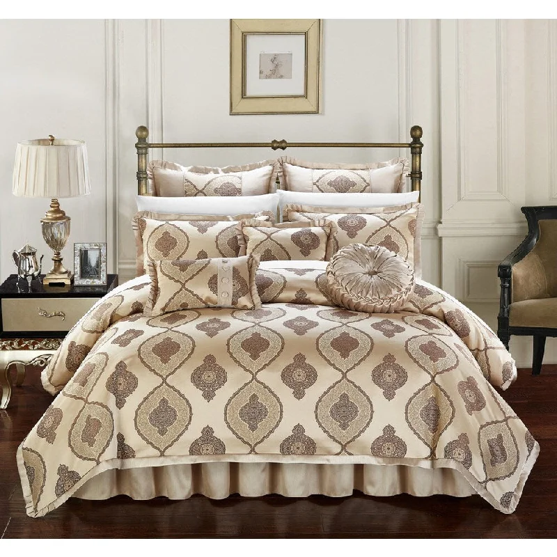 Silk - filled comforters for a luxurious and smooth touchChic Home Lazzel 9 Piece Gold Comforter Set Silk - filled comforters for a luxurious and smooth touchChic Home Lazzel 9 Piece Gold Comforter Set