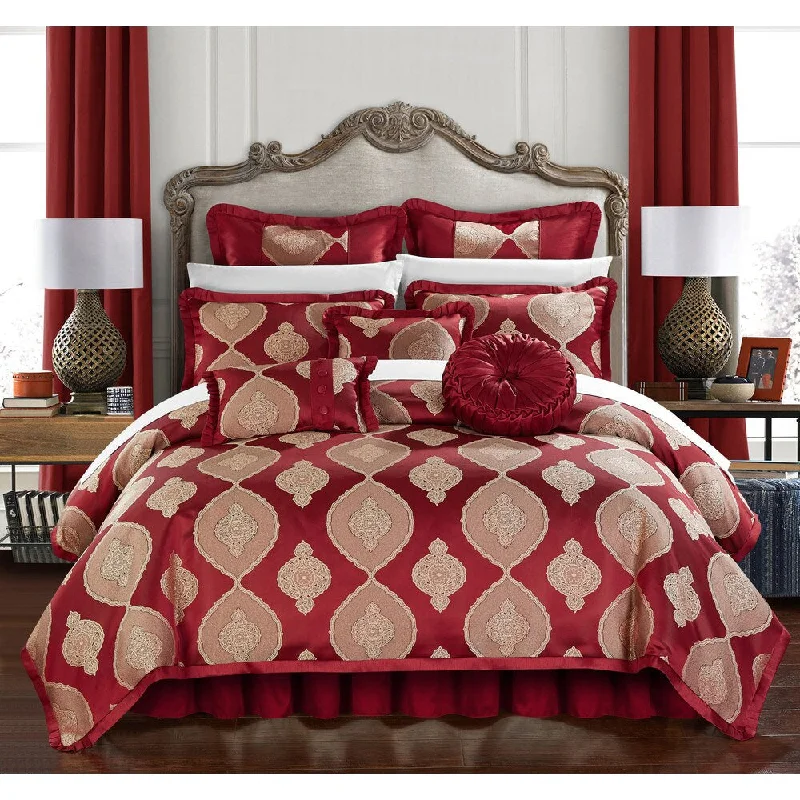 Wool - filled comforters with natural moisture - wicking and temperature - regulating featuresChic Home Lazzel Red Faux Silk Bedding 9 Piece Comforter Set Wool - filled comforters with natural moisture - wicking and temperature - regulating featuresChic Home Lazzel Red Faux Silk Bedding 9 Piece Comforter Set