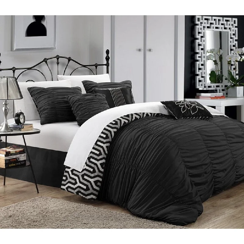 Cotton - filled comforters for a breathable and natural sleep experienceChic Home Lester Black Pleated Ruffled 7-piece Comforter Set Cotton - filled comforters for a breathable and natural sleep experienceChic Home Lester Black Pleated Ruffled 7-piece Comforter Set