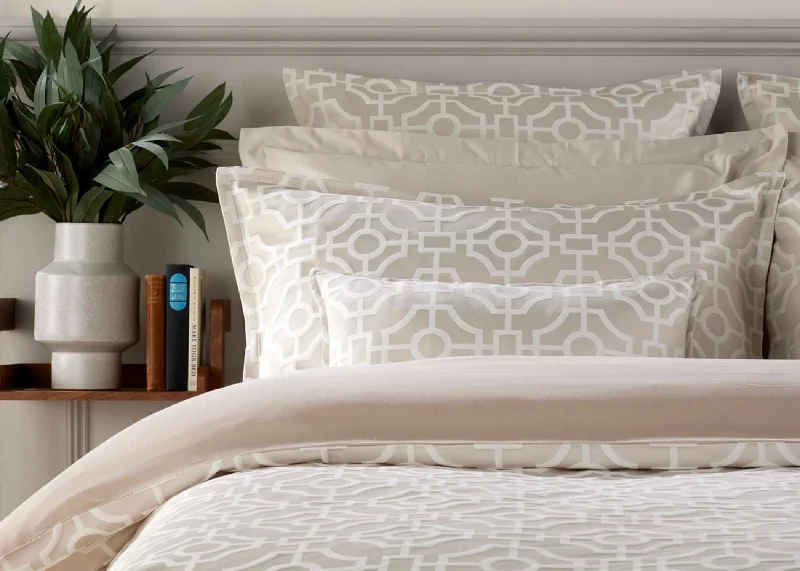 Solid - colored duvet covers in classic colors like white, black, and navy for a timeless lookChristy "Portico" Jacquard Duvet Cover Sets in Oyster (Cream)