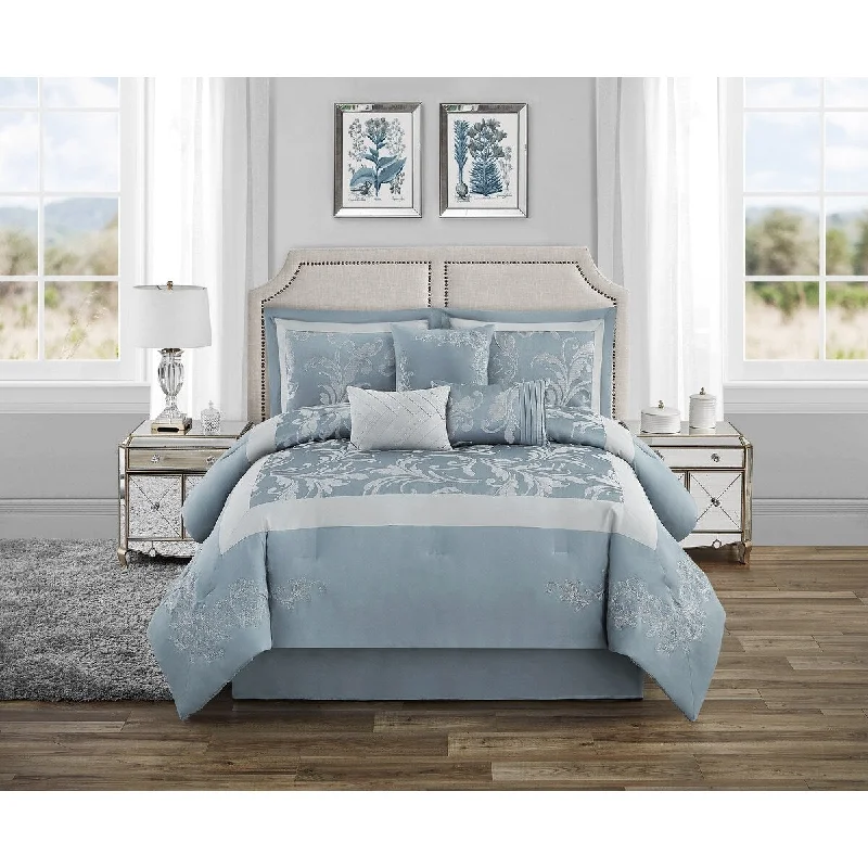 Synthetic - filled comforters like polyester for affordability and hypoallergenic propertiesDamask Blue