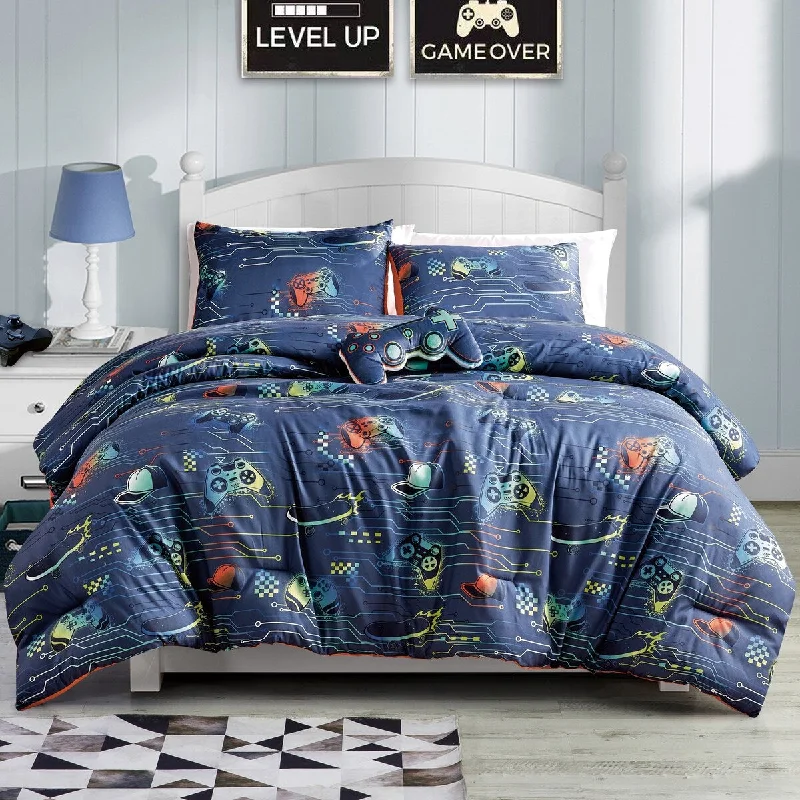 Down - filled comforters for supreme warmth and lightnessDCP 4 Piece All Season Soft Polyester Bedding Comforter Set,Navy with Game Console Down - filled comforters for supreme warmth and lightnessDCP 4 Piece All Season Soft Polyester Bedding Comforter Set,Navy with Game Console