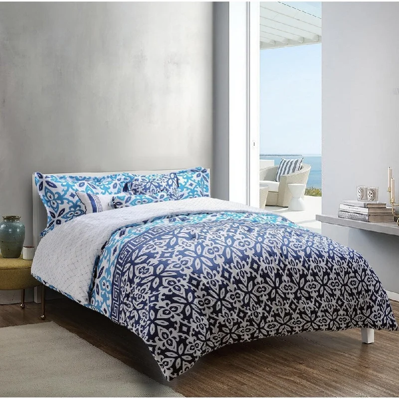 Cotton - filled comforters for a breathable and natural sleep experienceExplore brand - Mykonos Printed 6-piece Comforter Set in Deep Blue/Medium Blue/White Grecian Tile Design Cotton - filled comforters for a breathable and natural sleep experienceExplore brand - Mykonos Printed 6-piece Comforter Set in Deep Blue/Medium Blue/White Grecian Tile Design